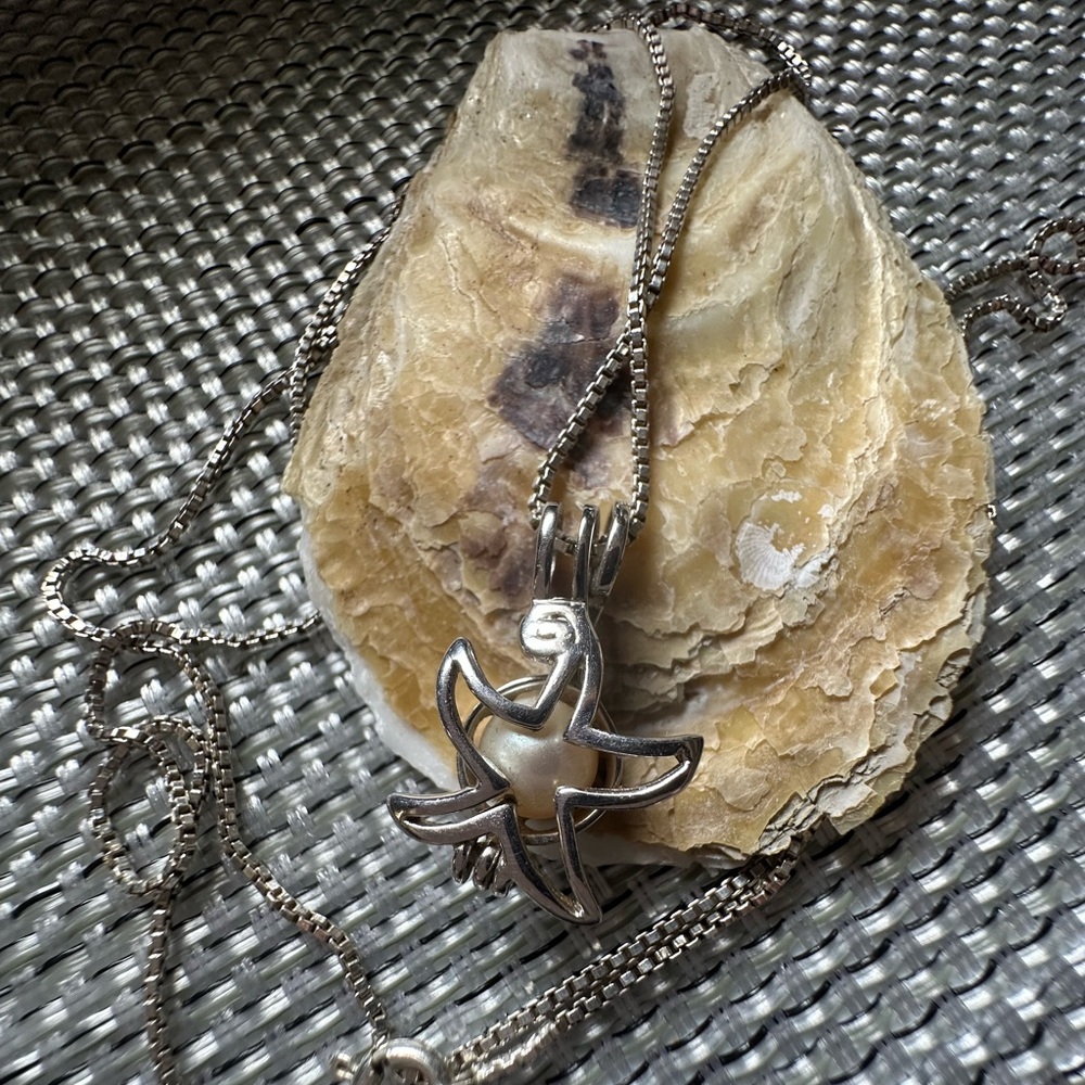 Starfish Cage Pendant with Pearl and Sterling Silver Chain